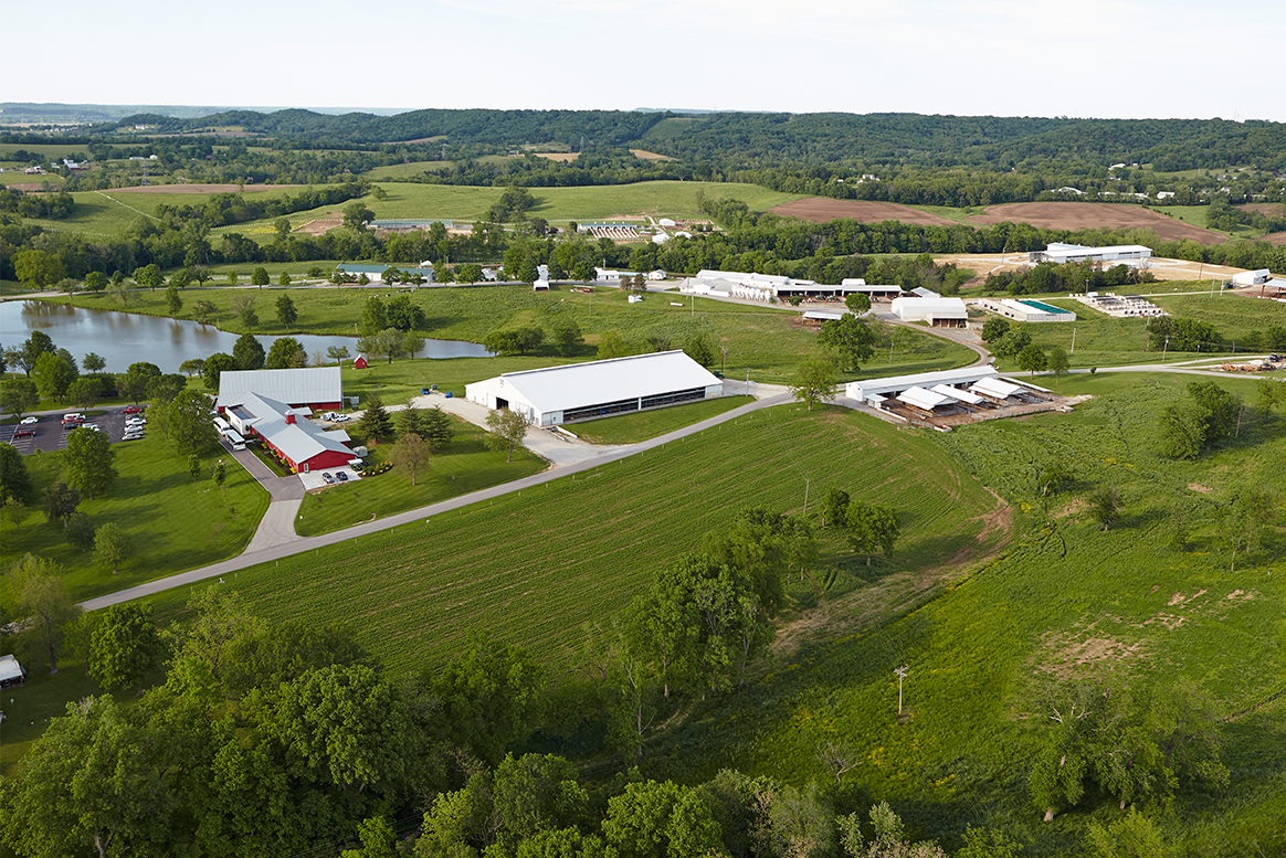 An aerial shot of the Purina Animal Nutrition Center